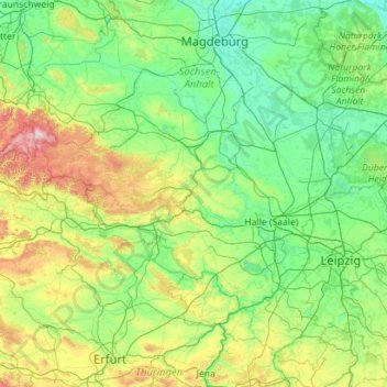 Mappa topografica Mansfelder Land, altitudine, rilievo