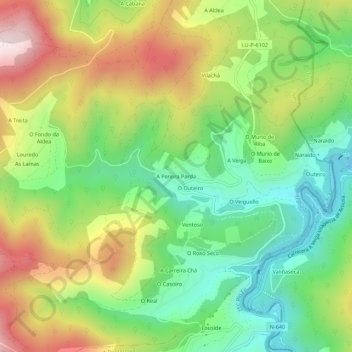 Mappa topografica A Pereira Parda, altitudine, rilievo