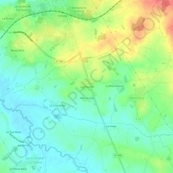Mappa topografica La Preuille, altitudine, rilievo