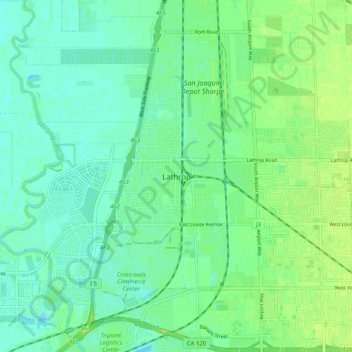 Mappa topografica Lathrop, altitudine, rilievo