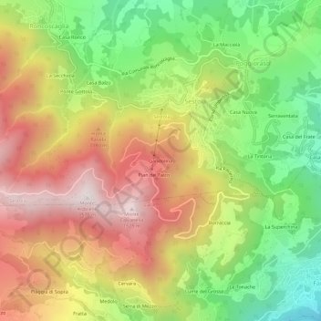 Mappa topografica Gandolina, altitudine, rilievo