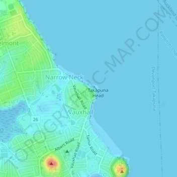 Mappa topografica Fort Takapuna, altitudine, rilievo