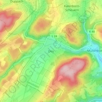 Mappa topografica Oos, altitudine, rilievo