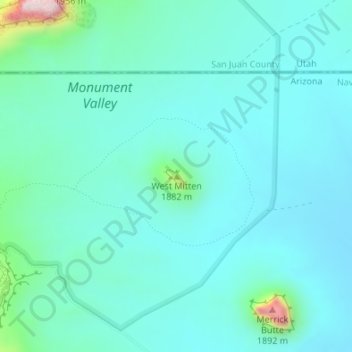 Mappa topografica West Mitten, altitudine, rilievo