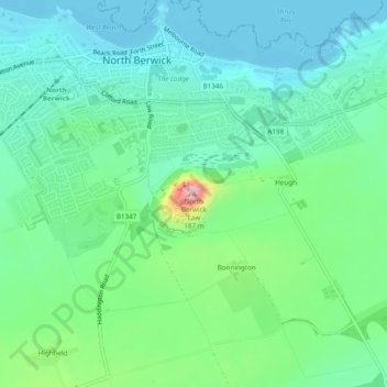 Mappa topografica North Berwick Law, altitudine, rilievo