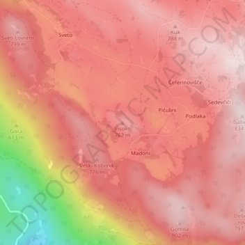 Mappa topografica Visoko, altitudine, rilievo