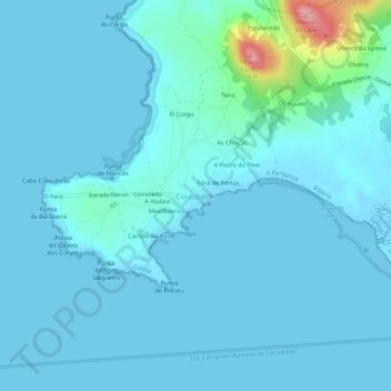 Mappa topografica Corrubedo, altitudine, rilievo