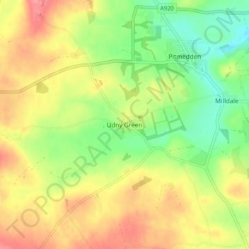 Mappa topografica Udny Green, altitudine, rilievo