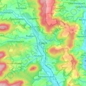 Mappa topografica Ebern, altitudine, rilievo