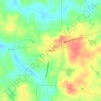 Mappa topografica Draketown, altitudine, rilievo
