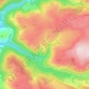 Mappa topografica Bonnenuit, altitudine, rilievo