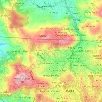 Mappa topografica Pinget, altitudine, rilievo