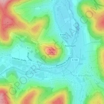 Mappa topografica Breuberg, altitudine, rilievo