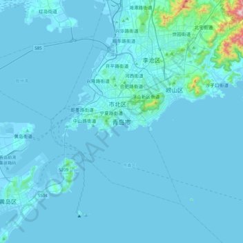Mappa topografica 青岛市, altitudine, rilievo