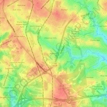 Mappa topografica Biltmore, altitudine, rilievo