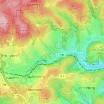 Mappa topografica Hesselbecke, altitudine, rilievo