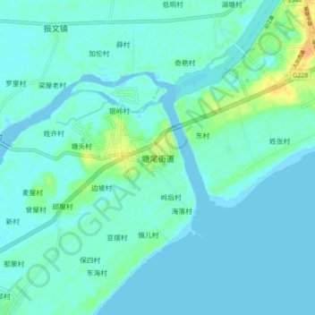Mappa topografica 塘尾街道, altitudine, rilievo