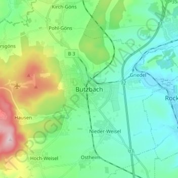 Mappa topografica Butzbach, altitudine, rilievo