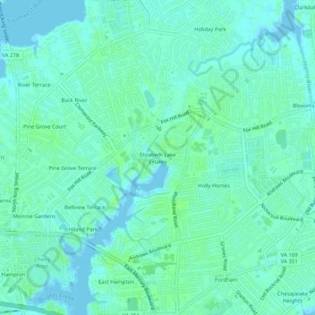 Mappa topografica Elizabeth Lake Estates, altitudine, rilievo