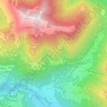 Mappa topografica Alpe Corina, altitudine, rilievo