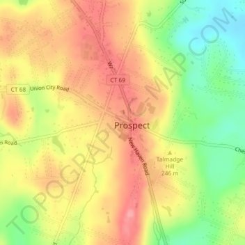 Mappa topografica Prospect Hill, altitudine, rilievo