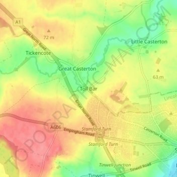 Mappa topografica Toll Bar, altitudine, rilievo