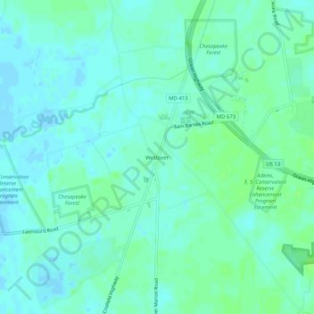 Mappa topografica Westover, altitudine, rilievo