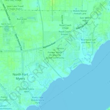 Mappa topografica Pioneer Village RV Resort & Resort Community, altitudine, rilievo