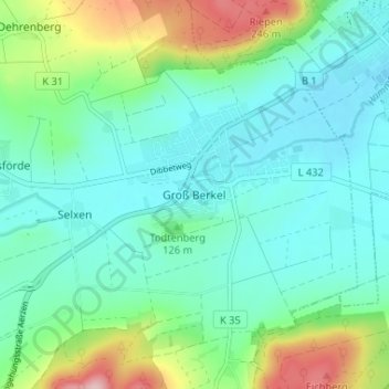 Mappa topografica Groß Berkel, altitudine, rilievo