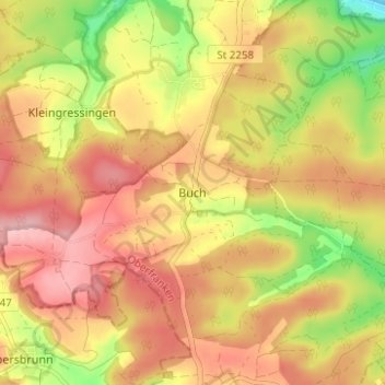 Mappa topografica Buch, altitudine, rilievo