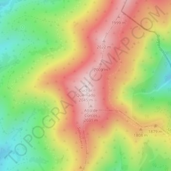 Mappa topografica Cuchar Quemado, altitudine, rilievo
