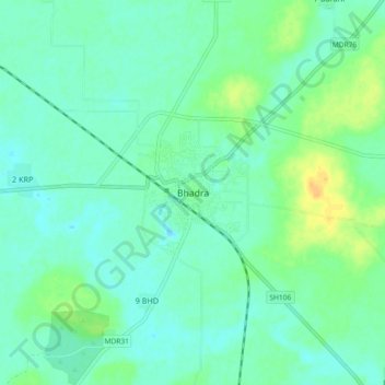 Mappa topografica Bhadra, altitudine, rilievo