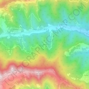 Mappa topografica Villarelli, altitudine, rilievo