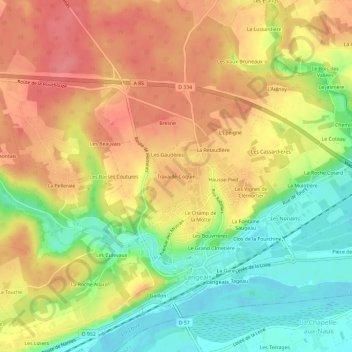 Mappa topografica Travaille-Coquin, altitudine, rilievo