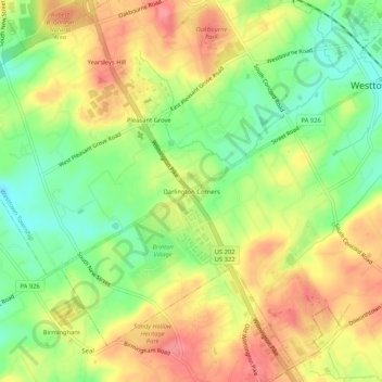 Mappa topografica Darlington Corners, altitudine, rilievo