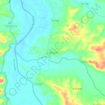 Mappa topografica Cabuyal, altitudine, rilievo