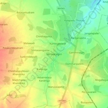 Mappa topografica Venkatagiri, altitudine, rilievo