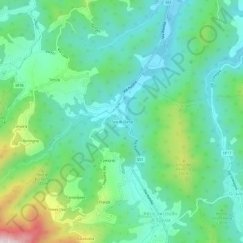 Mappa topografica Pian di Barca, altitudine, rilievo