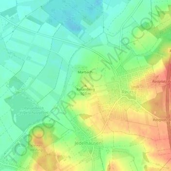 Mappa topografica Rosenberg, altitudine, rilievo