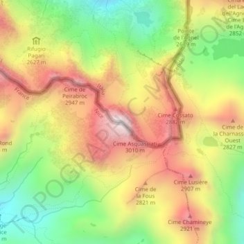 Mappa topografica Mont Clapier, altitudine, rilievo