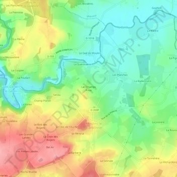 Mappa topografica Les Champs Roux, altitudine, rilievo