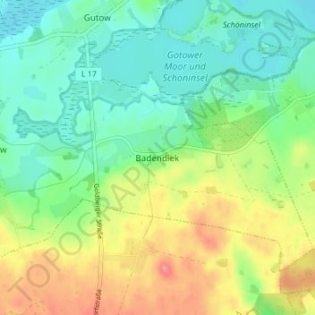 Mappa topografica Badendiek, altitudine, rilievo