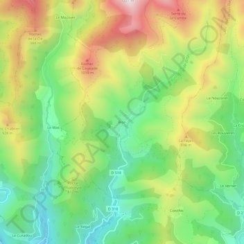 Mappa topografica Bise, altitudine, rilievo