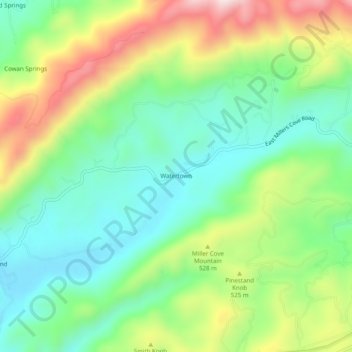 Mappa topografica Watertown, altitudine, rilievo