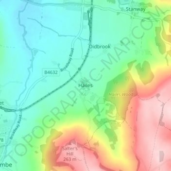 Mappa topografica Hailes, altitudine, rilievo