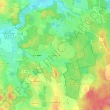 Mappa topografica Oberbeuern, altitudine, rilievo