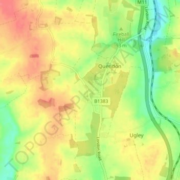 Mappa topografica Rickling Green, altitudine, rilievo
