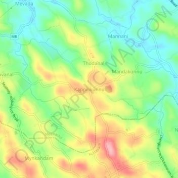 Mappa topografica Kappilikunnu, altitudine, rilievo