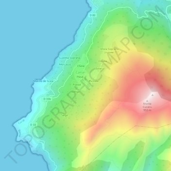Mappa topografica Olmi, altitudine, rilievo