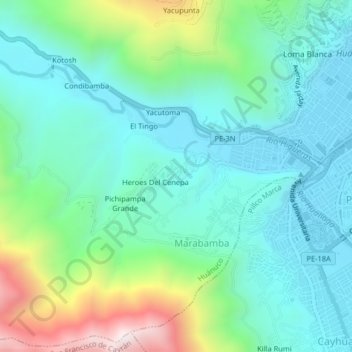 Mappa topografica Pilcomozo, altitudine, rilievo